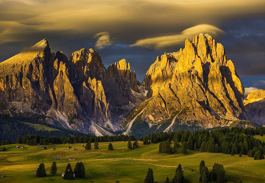 Sunrise, Alps, Forest, Tyrol, Italy, Summer, Mountain, Clouds, green ...