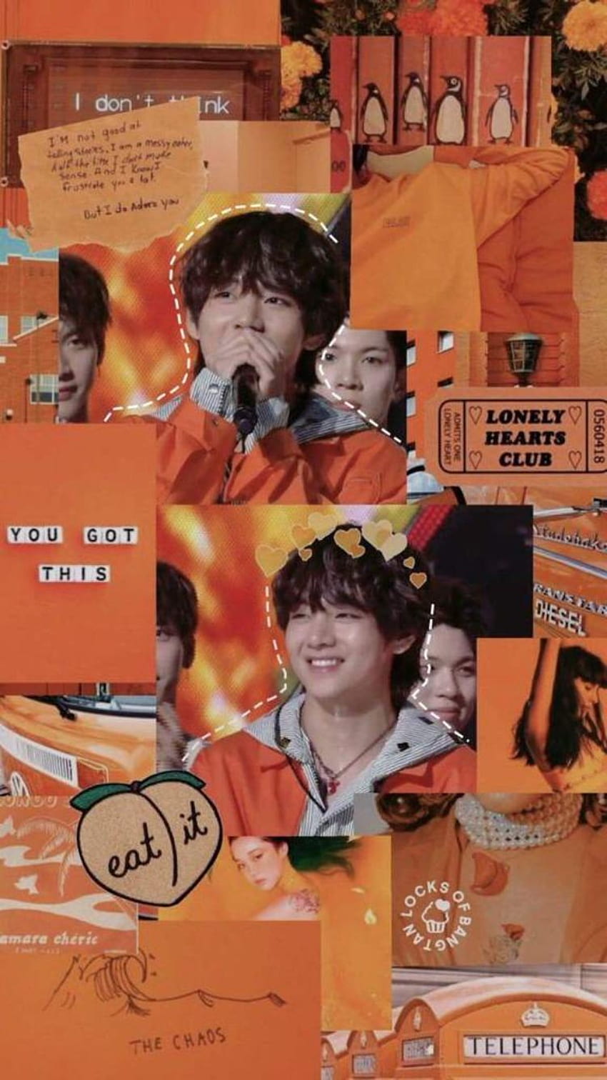 Taehyung orange collage, jungkook orange aesthetic HD phone wallpaper