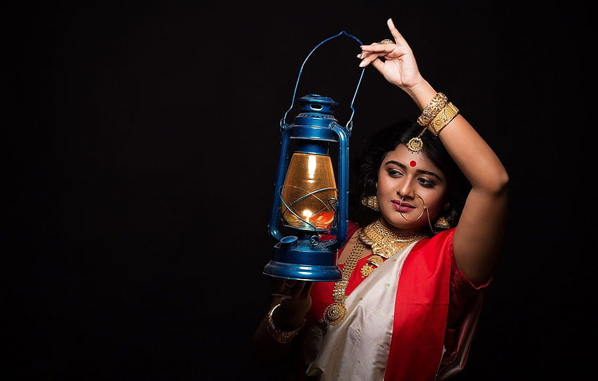 girl, decoration, lamp, lantern, Indian, saree , section девушки, saree girl HD wallpaper