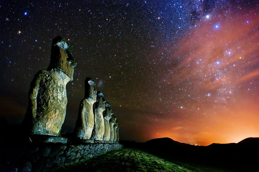 3 Easter Island, island night HD wallpaper
