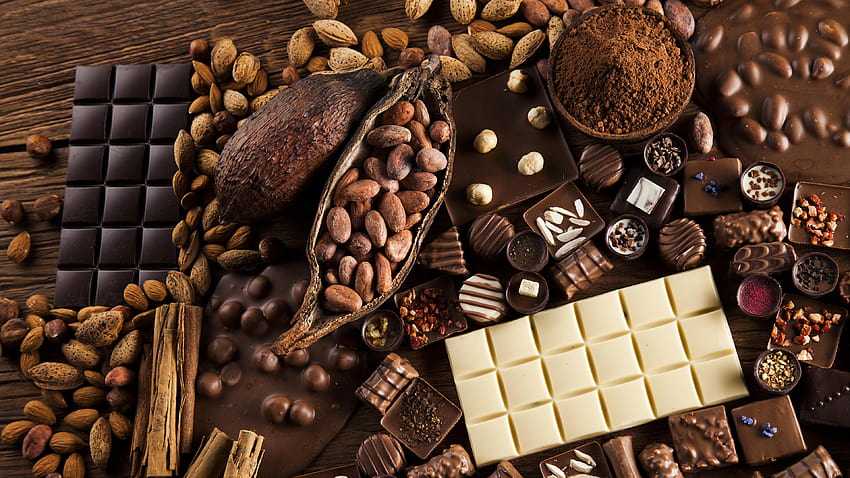 Шоколадови бонбони Какаови частици Храна Ядки Сладкиши 3840x2160, какао HD тапет
