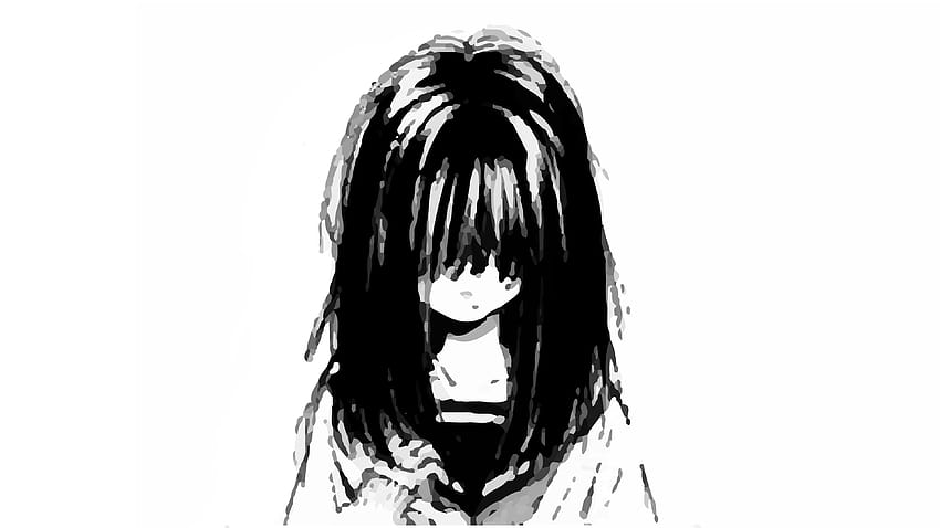 Chica anime llorando, chica anime en blanco y negro triste fondo de pantalla