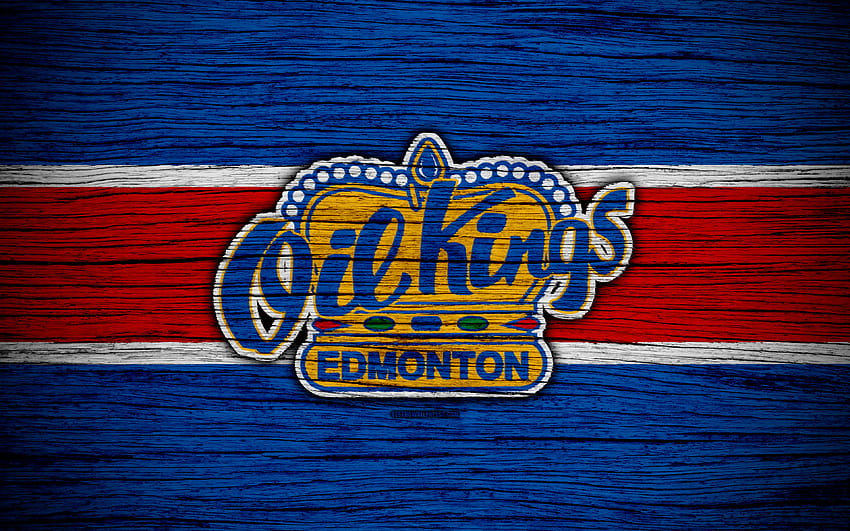 Edmonton Oil Kings, logo, WHL, hockey, Canada, emblem, wooden texture, Western Hockey League with resolution 3840x2400. High Quality HD wallpaper