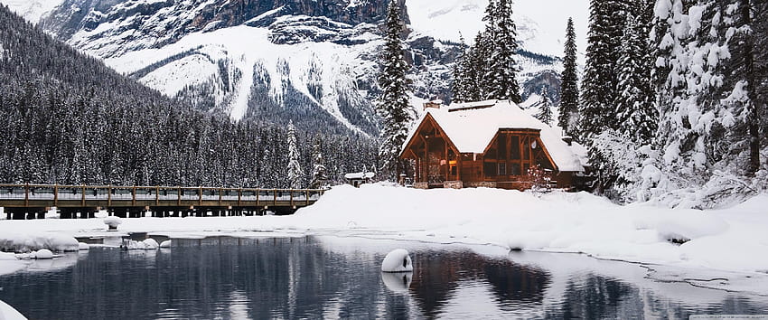 Rustic Cottage, Lake, Mountain, Winter, Snow Ultra, winter emerald lake HD wallpaper