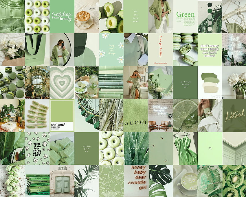 Wall Collage Kit Mint Sage Green Aesthetic ชุด 78 ปะติดสีเขียวเสจเข้ม วอลล์เปเปอร์ HD
