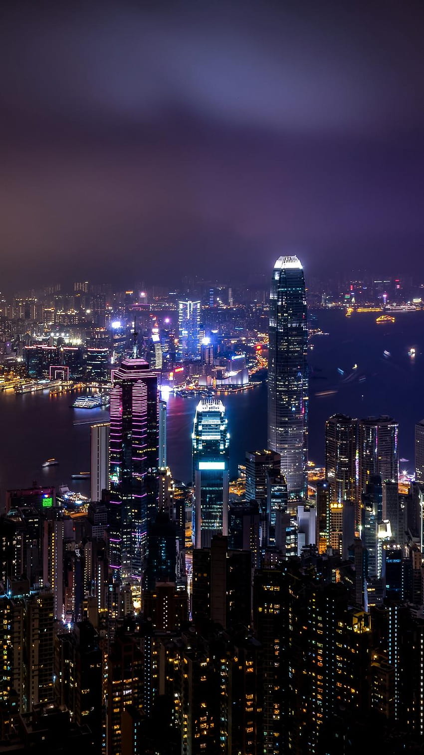 Hong Kong, Chine, Gratte-ciel, Night City, nuit de la ville esthétique Fond d'écran de téléphone HD