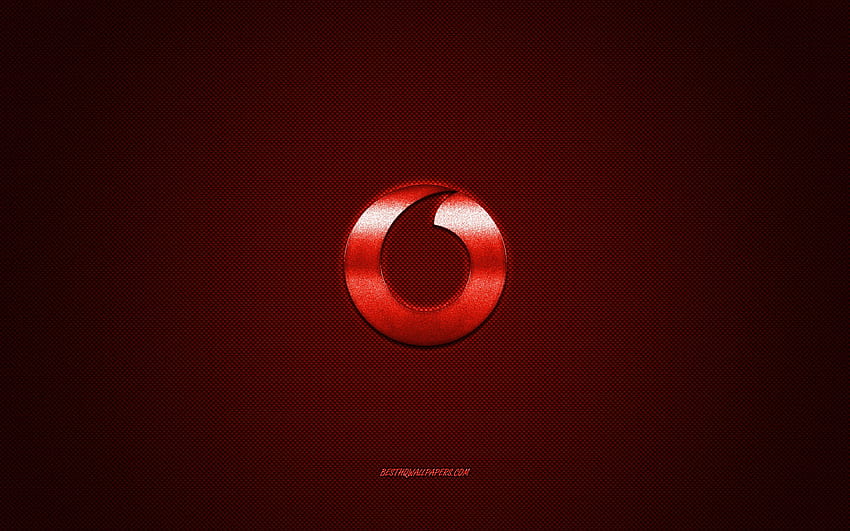 Vodafone 로고, 빨간색 빛나는 로고, Vodafone 금속 엠블럼, Vodafone 스마트폰용, 빨간색 탄소 섬유 질감, Vodafone, 브랜드, 해상도 2560x1600의 창의적인 예술. 고품질 HD 월페이퍼