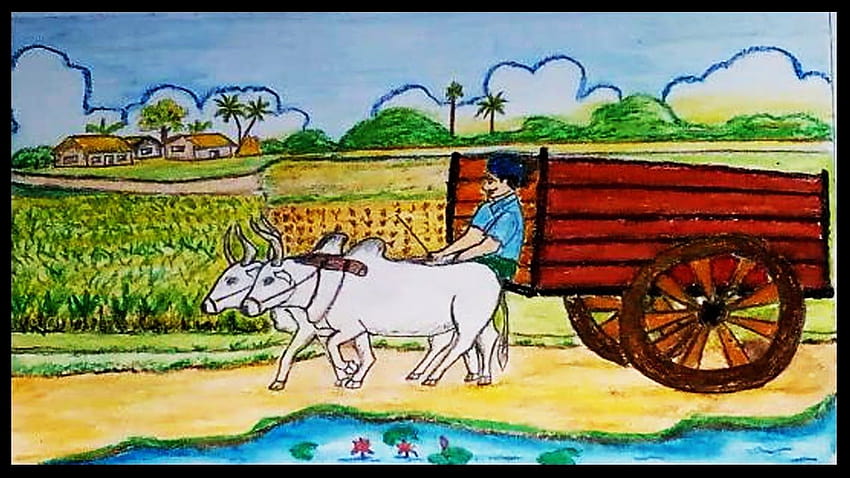 Easy outline drawing of a Bullock cart with oxen 🐂 - YouTube