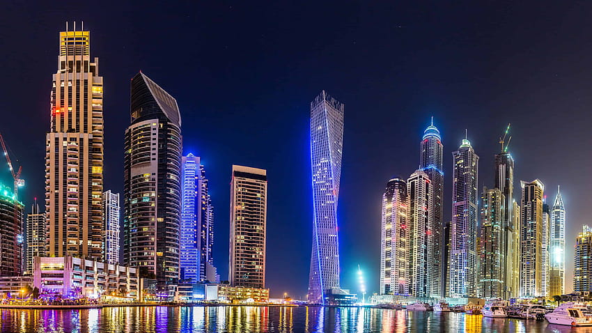 Dubai Night Skyline, dubai buildings night lights HD wallpaper