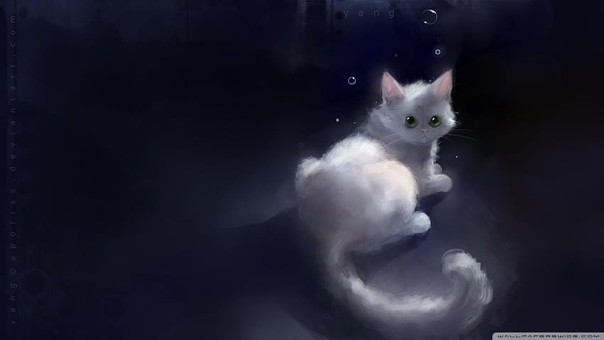 Digital painting of a girl with white cat by Yomogun on DeviantArt