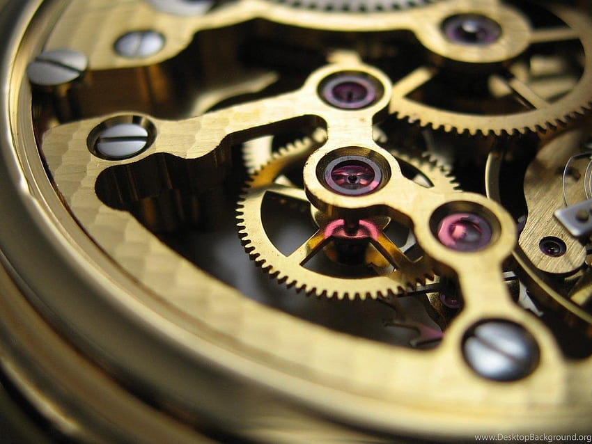 Close-up Clocks Gold Gears Clockwork Watch Backgrounds, relógio de ouro papel de parede HD