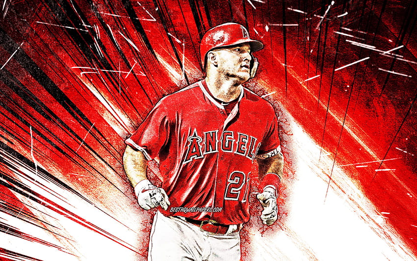 Mike Trout, grunge art, MLB, Los Angeles HD wallpaper