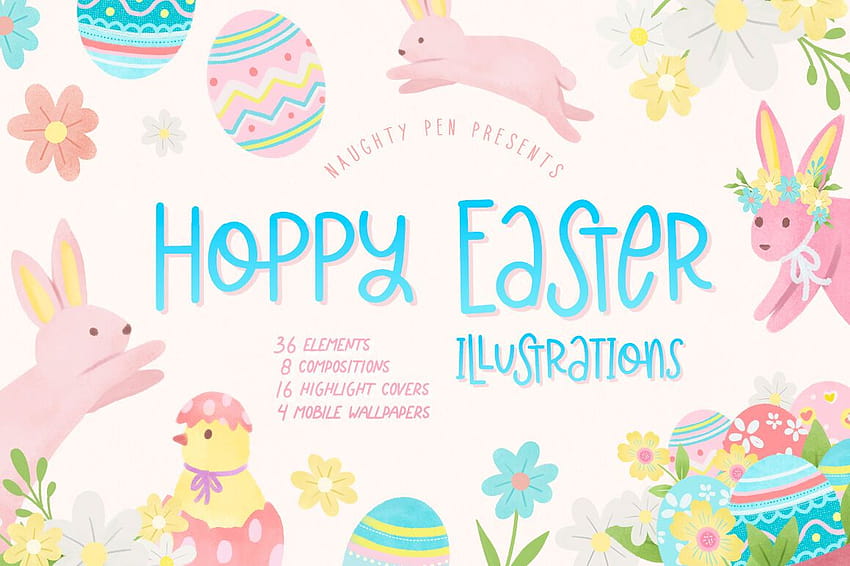 Hoppy Easter Spring Bunnies Illustrations Set By Naughty Pen HD wallpaper