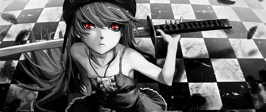 Chica de anime en blanco y negro con espada para fondo de pantalla | Pxfuel