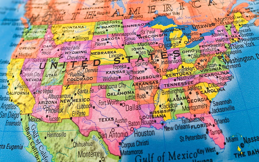 Mapa USA, mapa stanów USA, mapa geograficzna, Ameryka Północna, USA, stany USA o rozdzielczości 3840x2400. Wysoka jakość, mapa Ameryki Tapeta HD