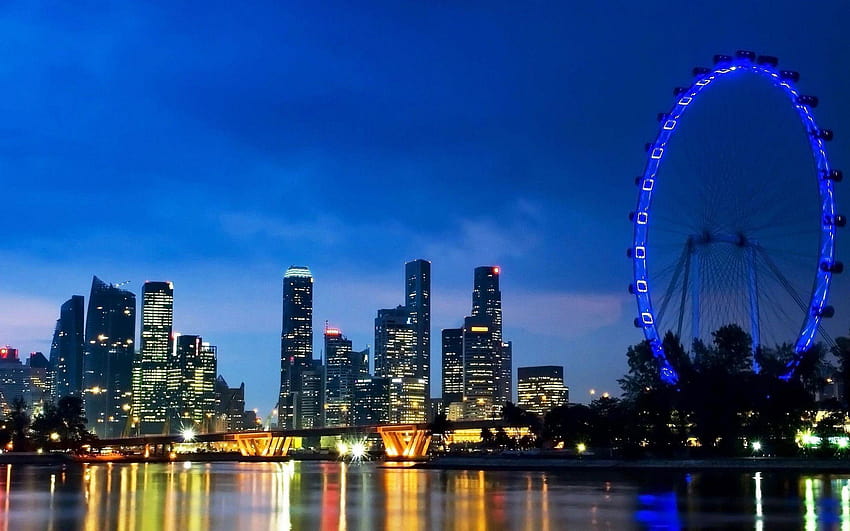 Сингапурски пейзаж, сингапурски небостъргачи HD тапет