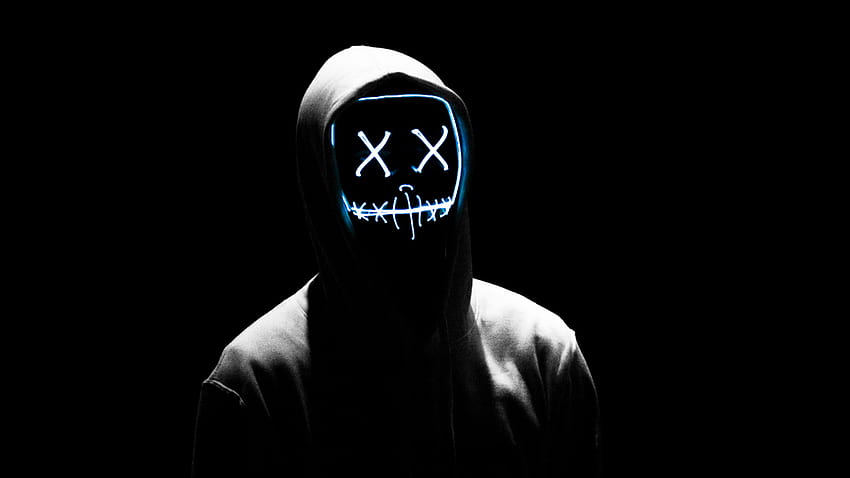 Man , LED mask, Anonymous, Black background, AMOLED, Hoodie, graphy HD wallpaper