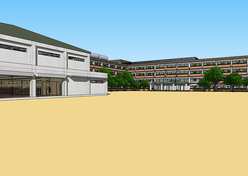 theme anime: Anime School Front Backgrounds, school yard anime HD wallpaper