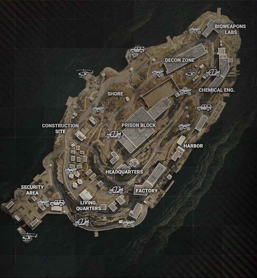 แผนที่เกาะ COD Warzone Rebirth พร้อมชื่อสถานที่ วอลล์เปเปอร์โทรศัพท์ HD