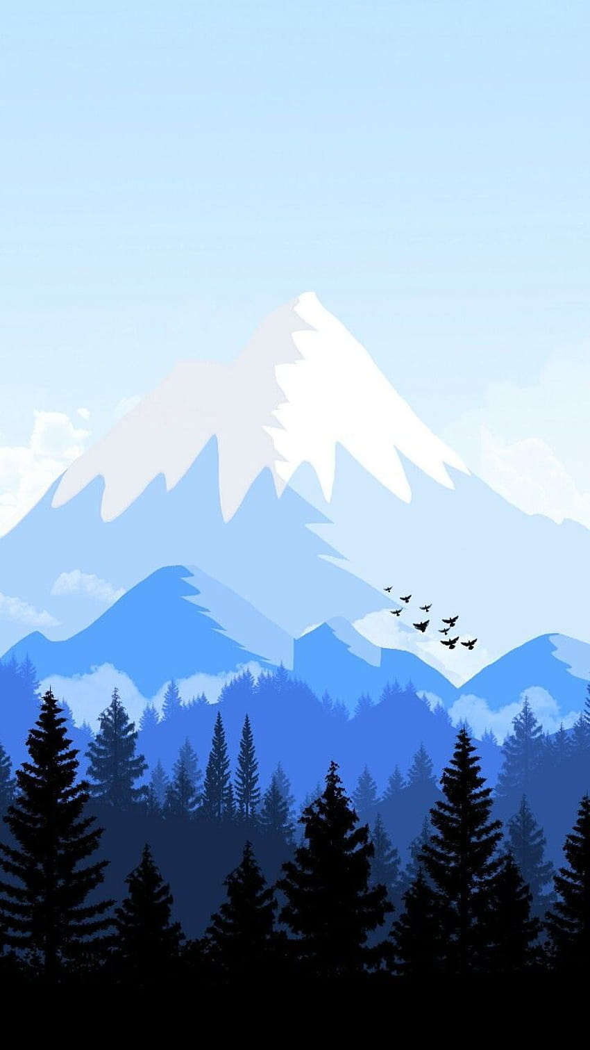 Montaña de dibujos animados, dibujos animados de cielo de invierno fondo de pantalla del teléfono