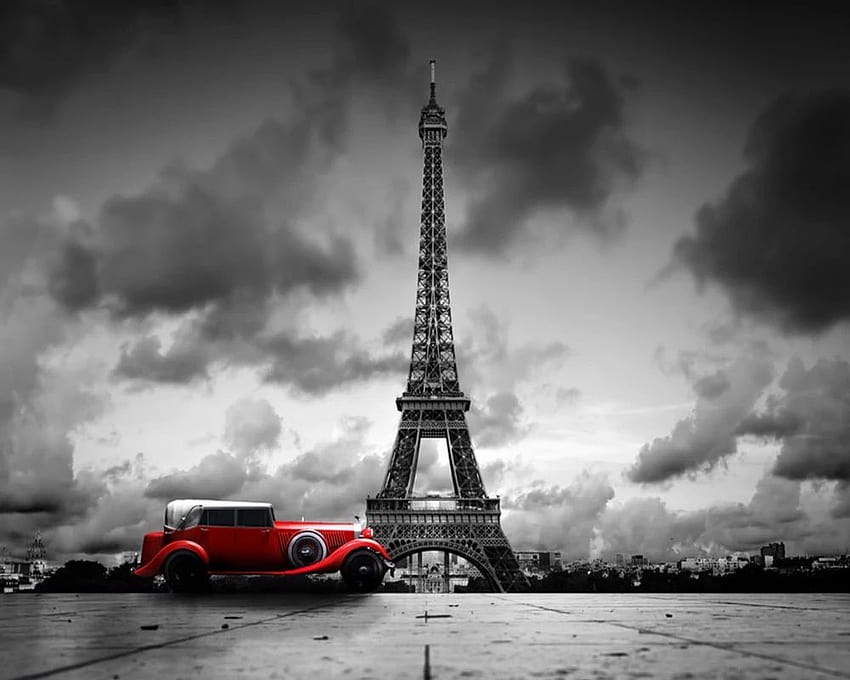 Pengiriman Paris Menara Eiffel Hitam dan Putih Mobil Dinding Kustom 3D Ruang Tamu Mural Hotel Dekorasi hitam paris Wallpaper HD