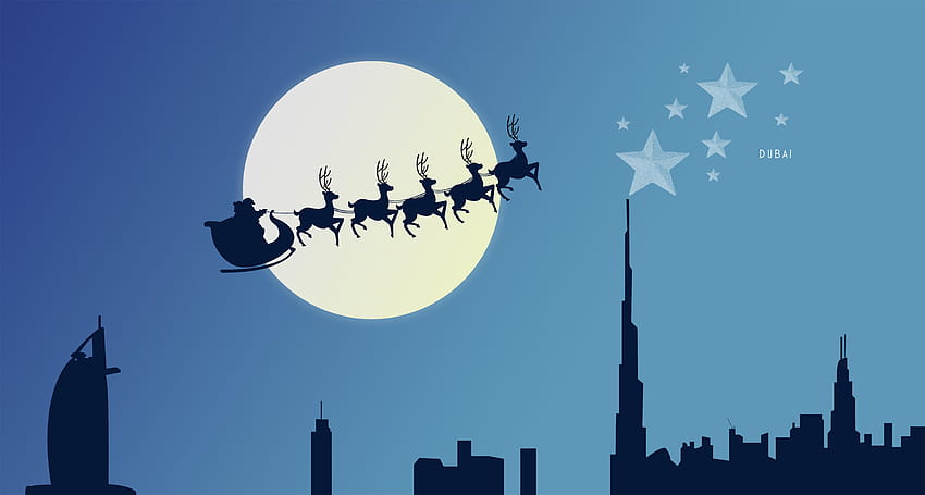 Silhouette of Santa Claus and reindeers flying on sky near, santa sleigh and reindeers in sky HD wallpaper