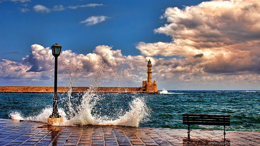 Leuchtturm im alten Hafen von Chania, Griechenland Welt ... Hintergründe HD-Hintergrundbild