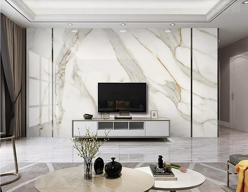 Mural de pared blanco 3D de mármol blanco para s de TV Murales de decoración de pared Papeles impresos de Margueriter, $ 19.56 fondo de pantalla