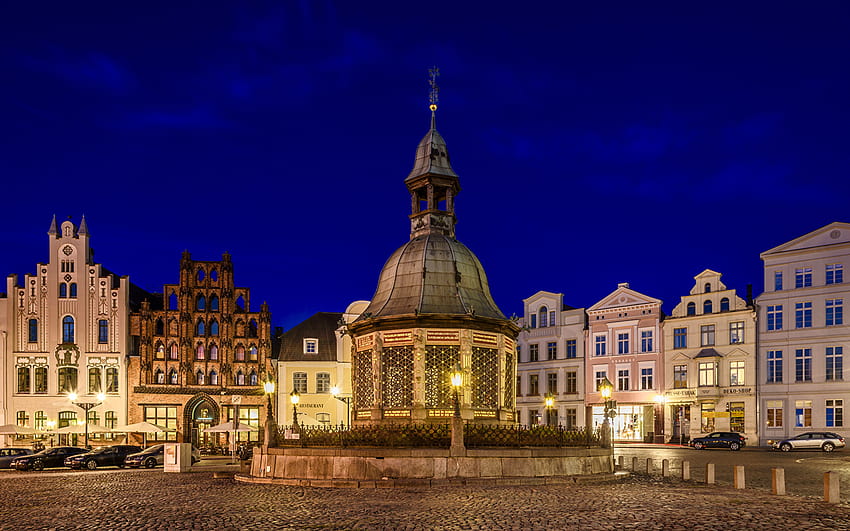 Germany Water well Town square Wismar 1920x1200 HD wallpaper