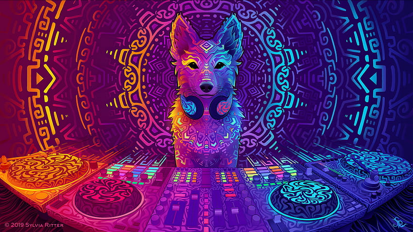 Cores, DJ, Lobo, Música e Fundos, lobo colorido papel de parede HD