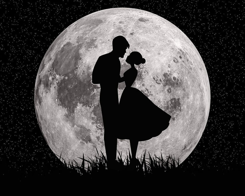 Moon, love, couple, dark, art , 1280x1024, Standard 5:4, Fullscreen, full screen couple HD wallpaper