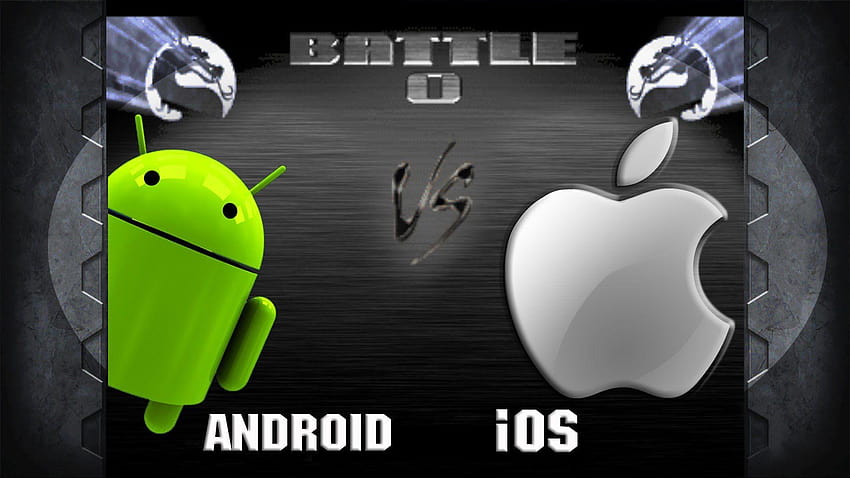 Android срещу iOS, лого android срещу apple HD тапет