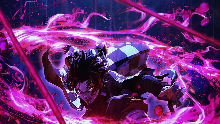 Demon Slayer Tanjiro Kamado Around Purple Lightning With Black Backgrounds Anime, demon slayer purple Wallpaper HD