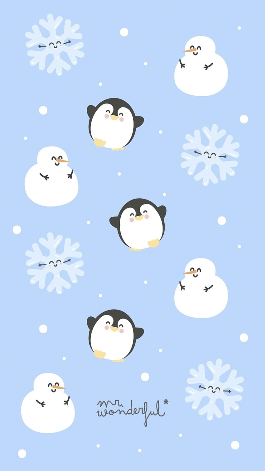 mrwonderful, mignons bonhommes de neige kawaii Fond d'écran de téléphone HD