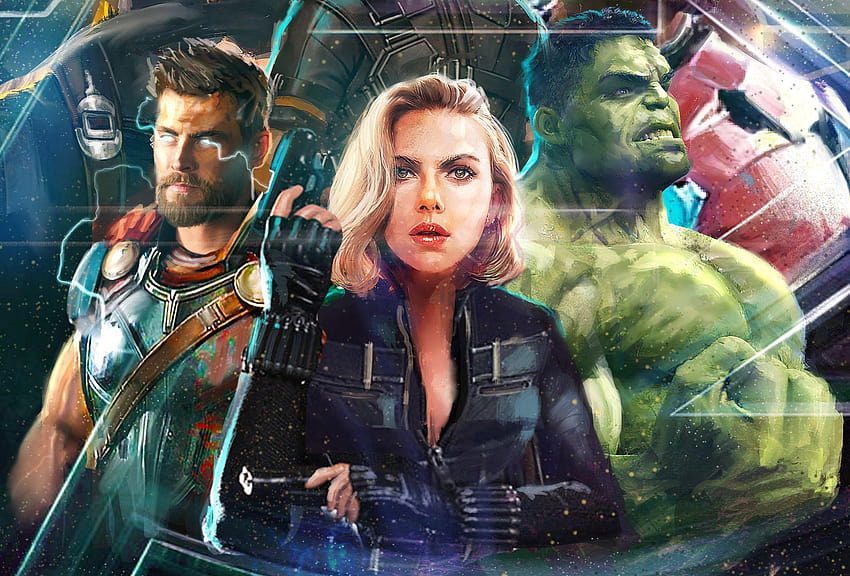 Thor Black Widow Hulk in Avengers: Infinity War Artwork 2018, captain america and natasha infinity war HD wallpaper