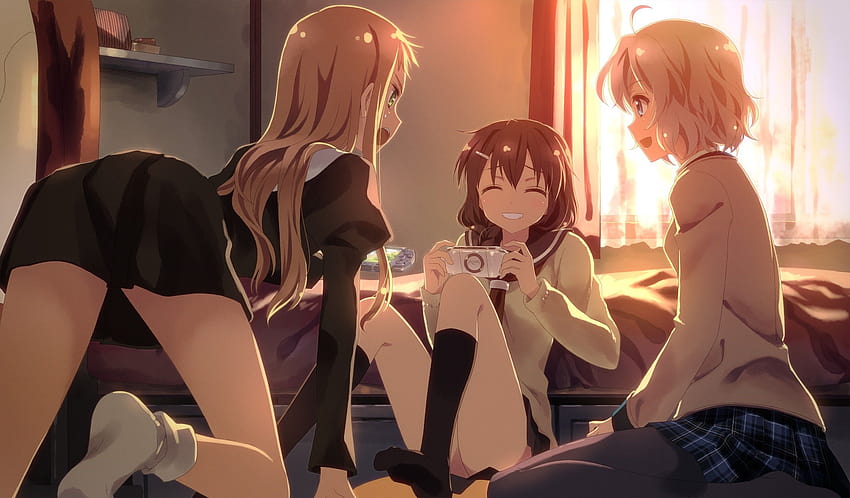 Anime, Anime Girls, Frauen, kurzes Haar, blond, langes Haar, Zöpfe, Schuluniform, PSP, Lächeln / und mobile Hintergründe HD-Hintergrundbild