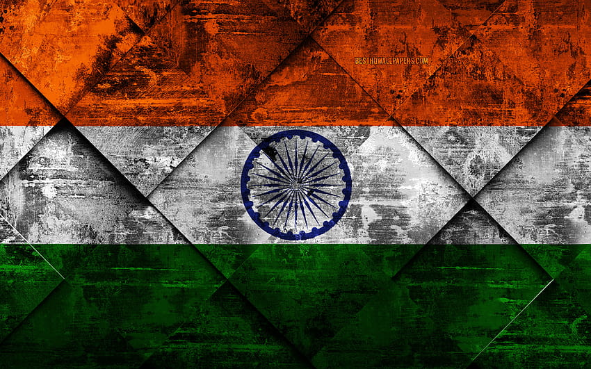 Flag Of India, Grunge Art, Rhombus Grunge Texture, india flags HD wallpaper