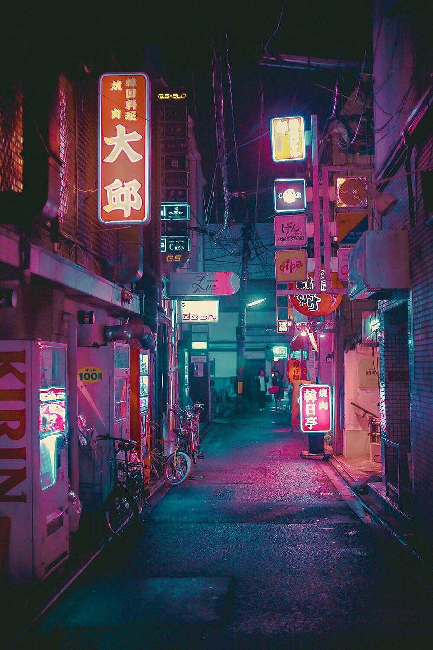 Japanisches Nachtleben, japanisches Nachtstraßen-iPhone HD-Handy-Hintergrundbild