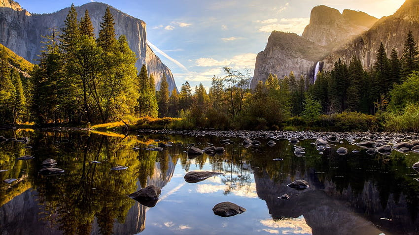 Nascer do sol no Vale de Yosemite, Parque Nacional de Yosemite, Califórnia, EUA, Parque Nacional de Yosemite, Califórnia papel de parede HD