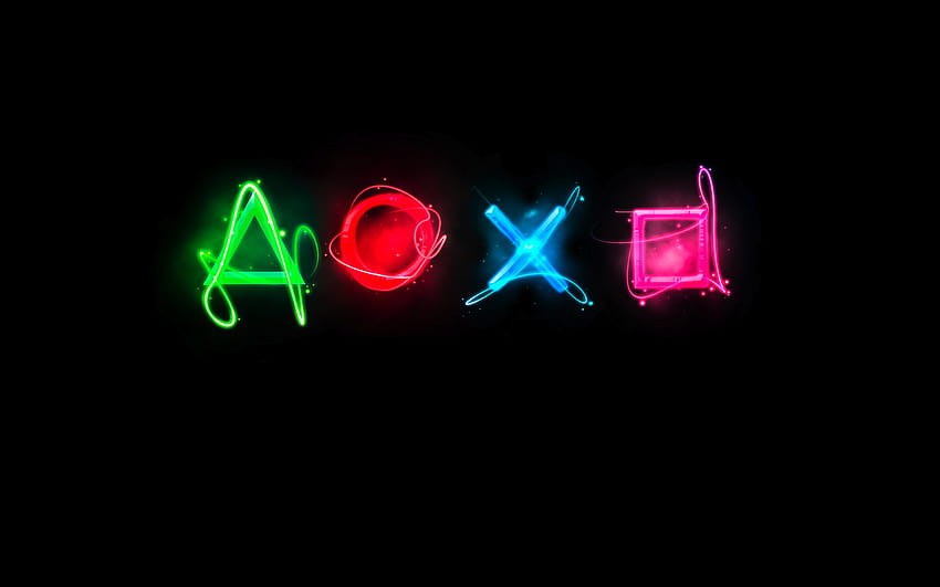 Neon PlayStation buttons, video game computer HD wallpaper