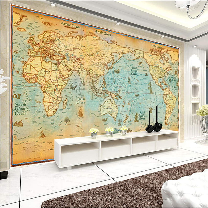Kustom 3D Kertas Dinding Vintage Peta Dunia Mural 3D TV Latar Belakang Dinding Lukisan Dinding Ruang Tamu Papel Dikupas 250x175cm Wallpaper HD