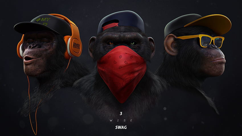SWAG โดย Juliano Araujo ลิงสามตัวที่ฉลาด วอลล์เปเปอร์ HD