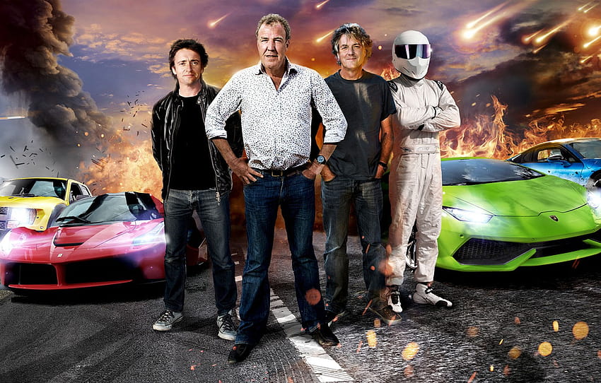 Jeremy Clarkson, Top Gear, Stig, Supercars, Richard Hammond, James May, Ferrari LaFerrari, BMW i8, Lamborghini Huracan, Ford F Tapeta HD