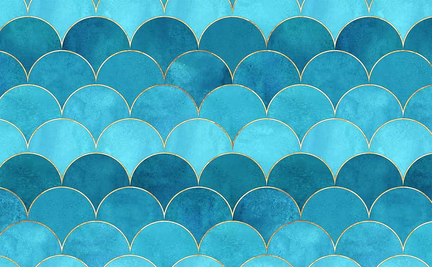 豪華な青いアールデコ ゴールド セミ、カラフルな円の幾何学模様 高画質の壁紙
