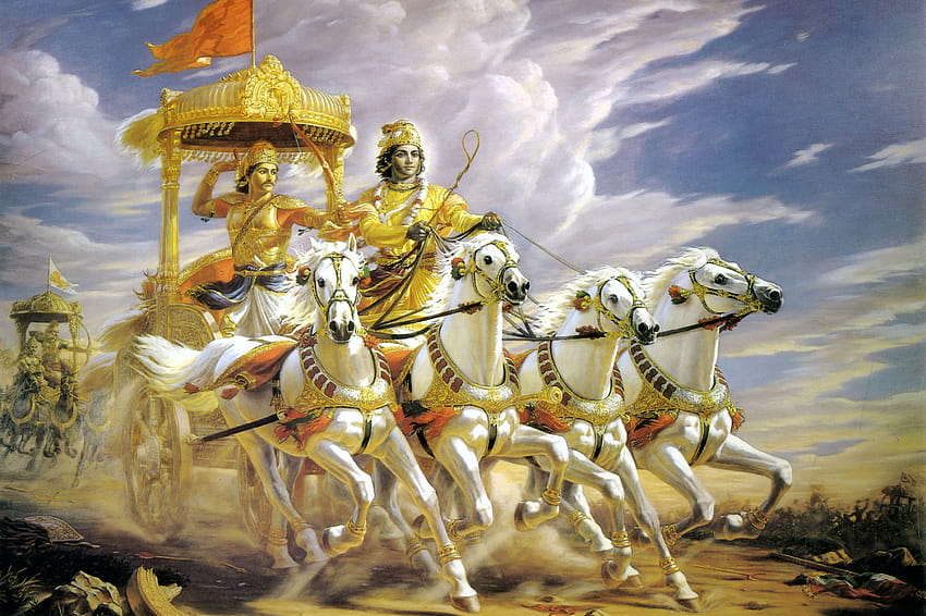 krishna arjuna mahabharat 3600x2398 Alta qualità, signore krishna e arjuna Sfondo HD