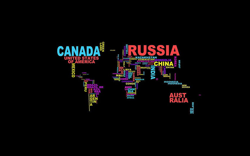 Typography countries wordcloud, word cloud HD wallpaper