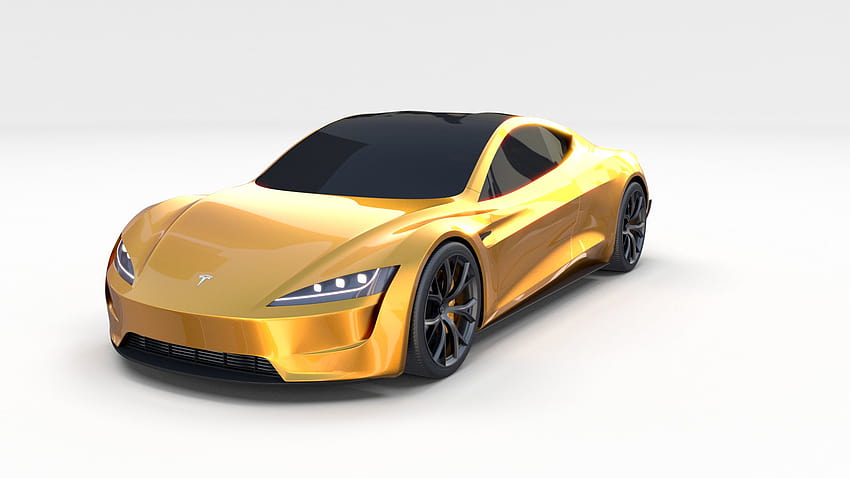 Tesla Roadster Amarelo com Chassis Modelo 3D papel de parede HD