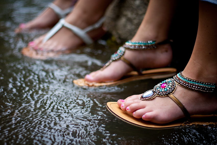 여자들, 물, 비, 발, 샌들, 크릭 ::, 여성 신발 HD 월페이퍼