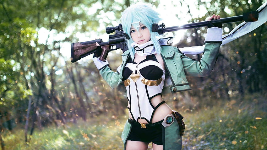 of Sinon cosplay from Sword Art Online, anime cosplay HD wallpaper
