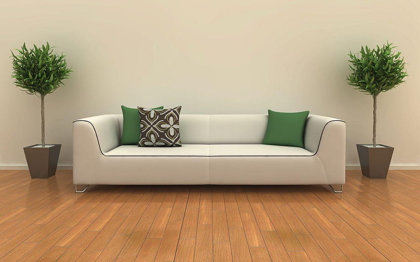 Sofa und Pflanzen im Breitformat HD-Hintergrundbild